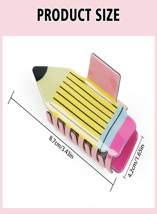 TEBIEKOY 4Pcs Pencil Hair Claw Clips - Funny Teacher Hair Clips Hair Jaw Barrettes for Women Cute Back to School Hair Accessories for Teachers Students Appreciation Gift,Style1 - Image 2